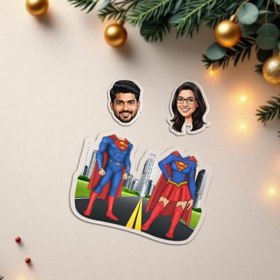 Personalized Super Man & Women Theme Bobblehead Caricature for Home Decor & Car Dashboard Solar Powered Moving Head Funny Gift for Couples
